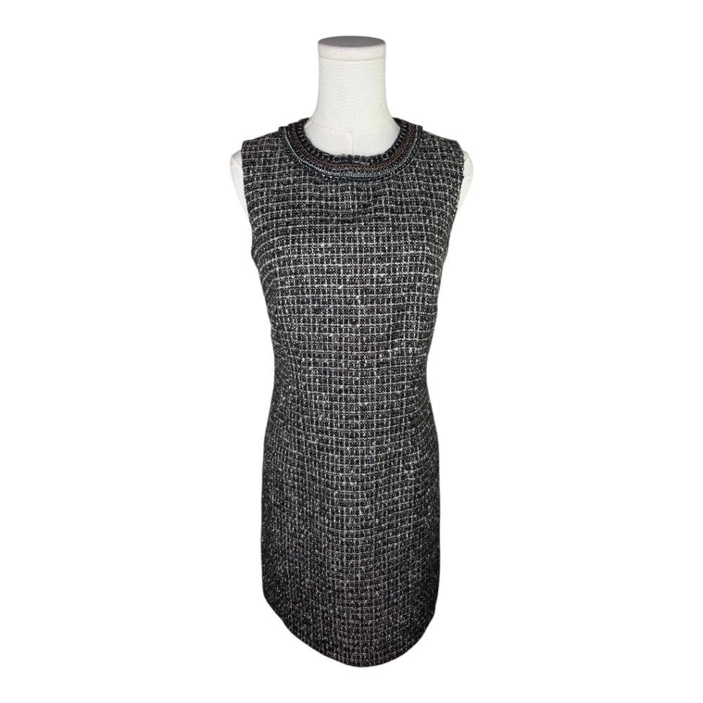 Laundry by Shelli Segal Tweed Chain Neck Mini Shift Dress Size 2 Black White